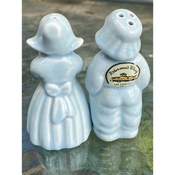 Powder Blue Dutch Boy Girl Salt Pepper Shakers, Fisherman's Wharf San Francisco - Picture 3 of 6